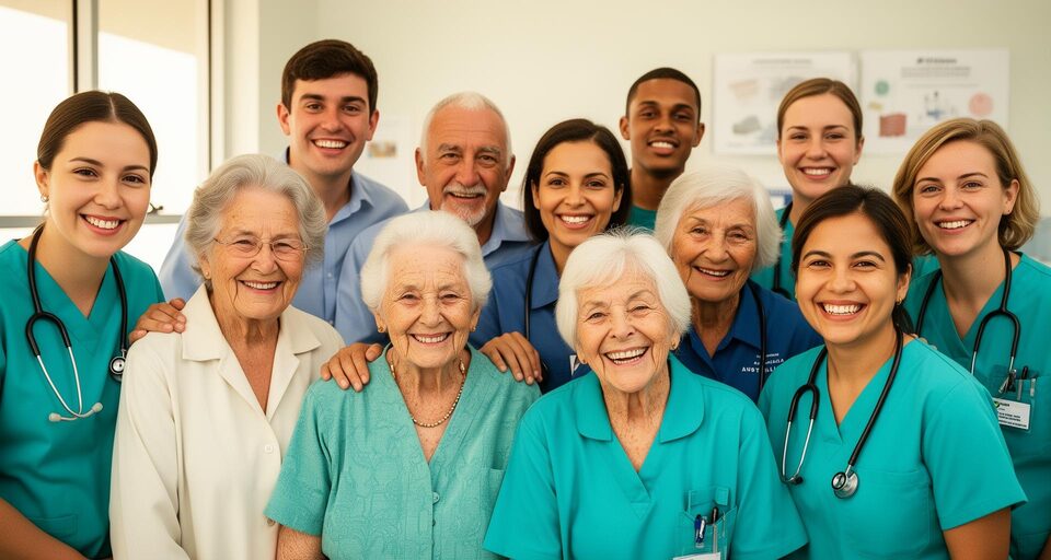Community services courses Australia - students and aged care workers training together